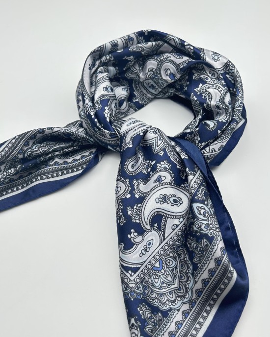 Navy blue retro small silk scarf